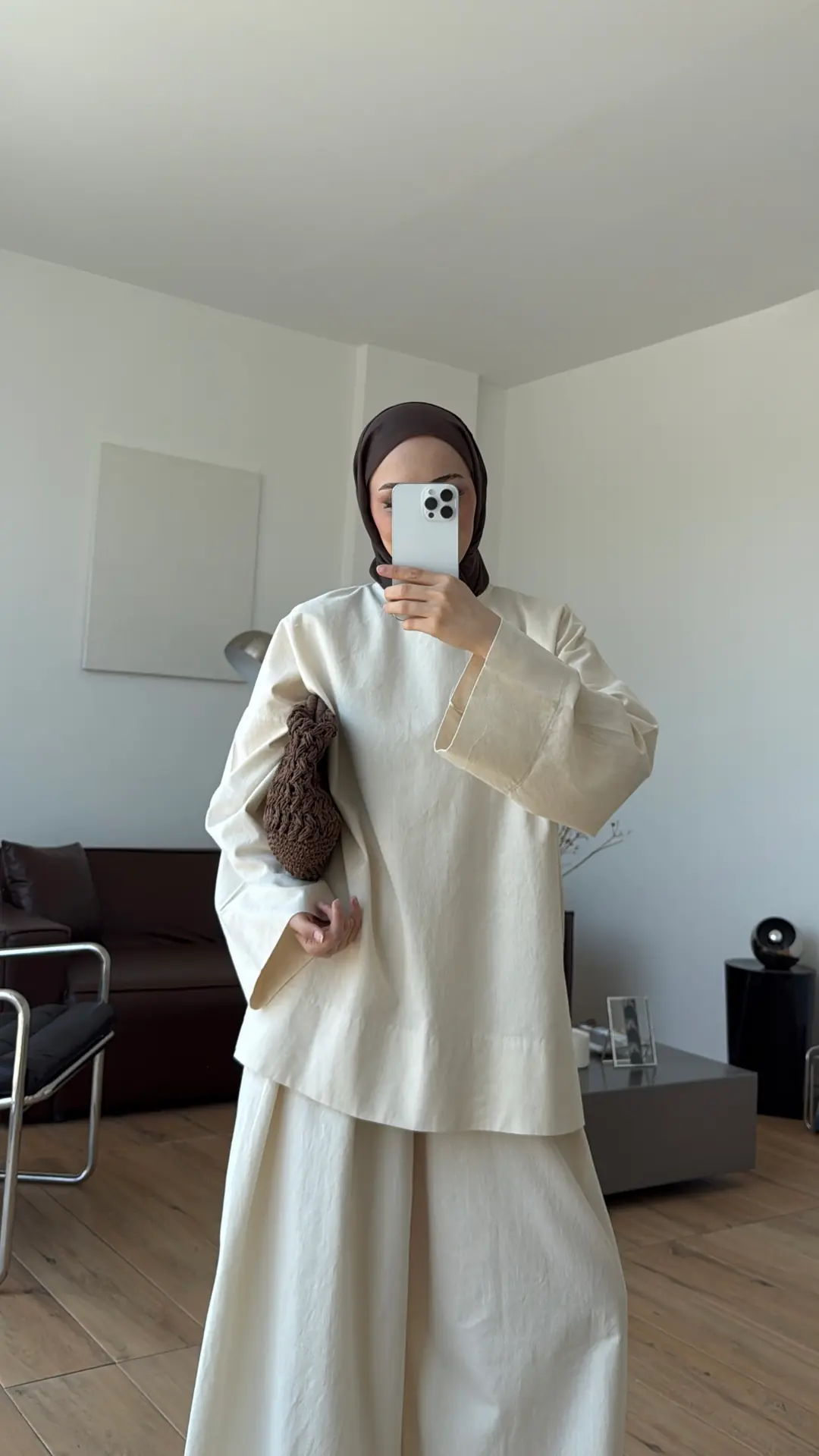 Oversize Keten Bluzlu Takım Natural