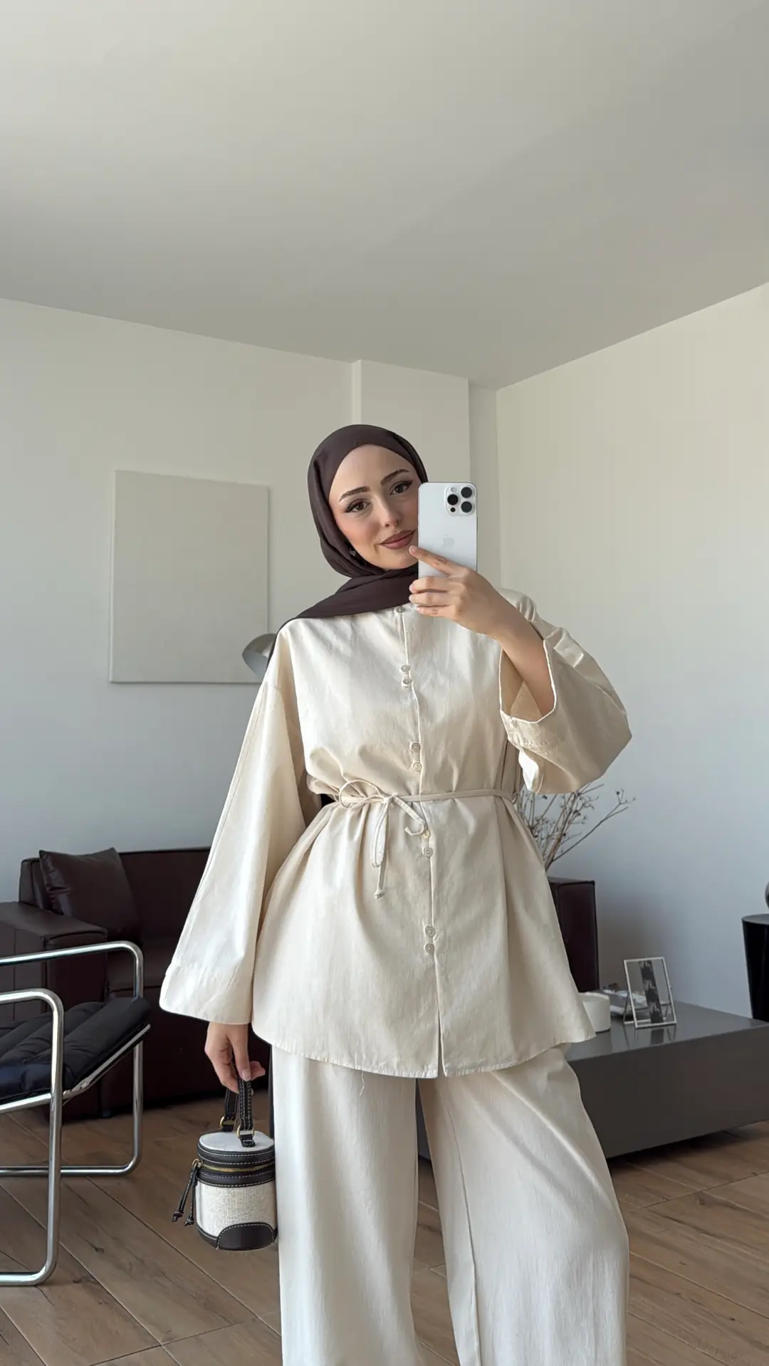 Bisiklet Yaka Keten Takım Natural