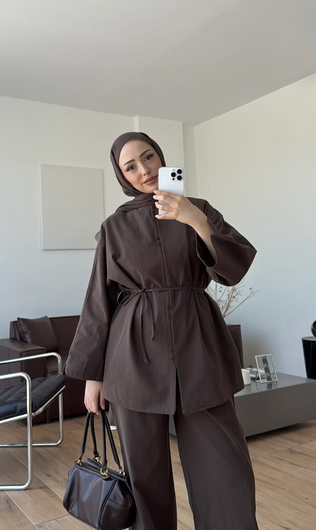 Bisiklet Yaka Keten Takım Kahve