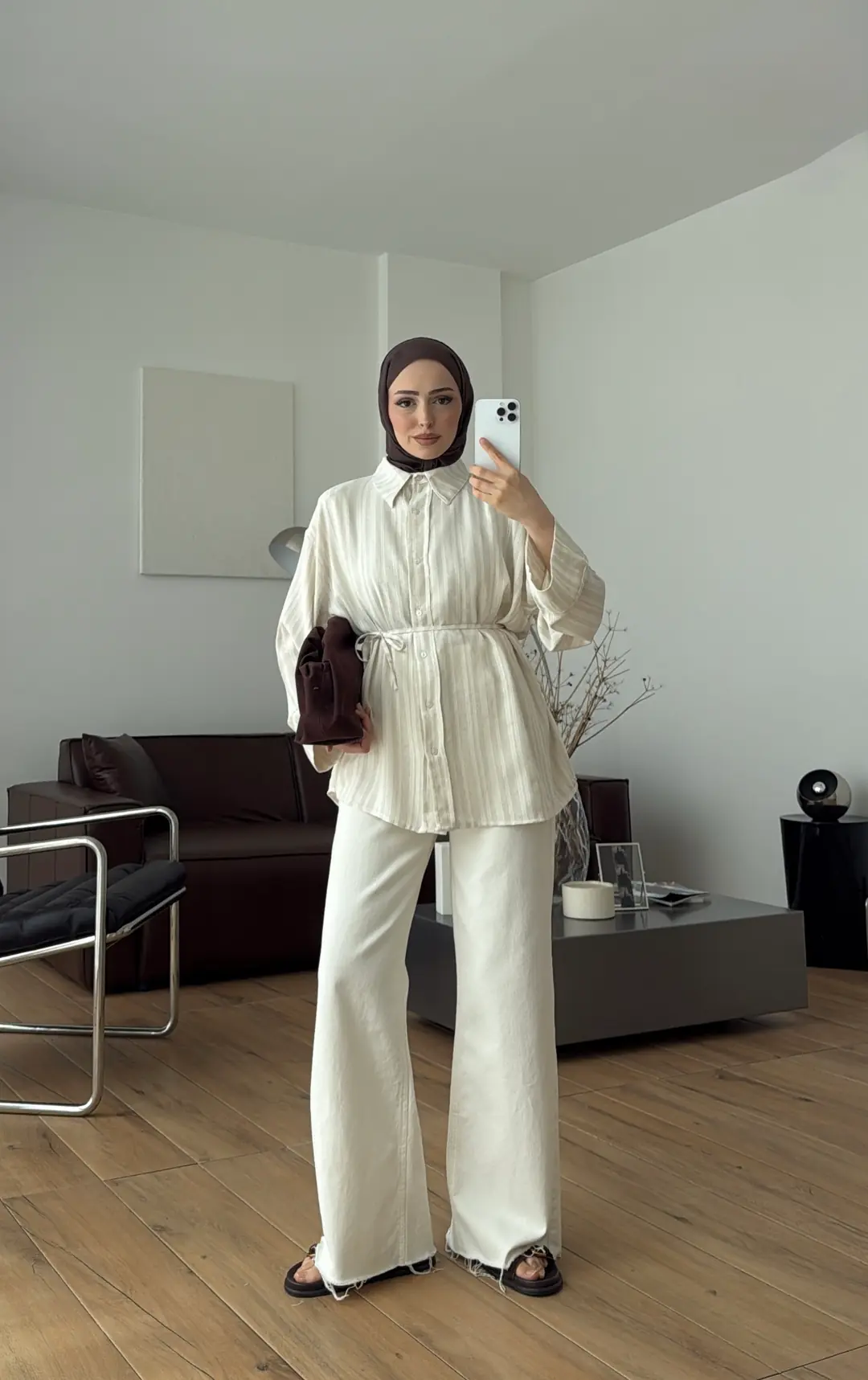 Bağcıklı Geçişli Gömlek Ekru