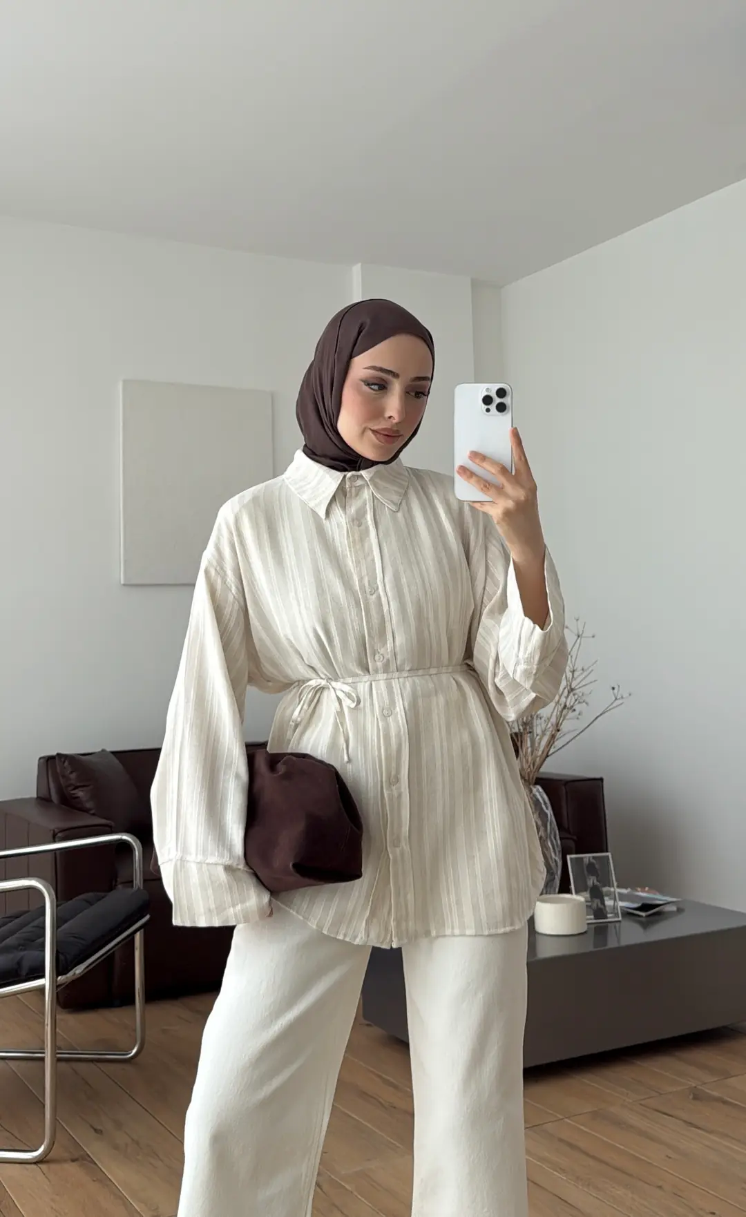 Bağcıklı Geçişli Gömlek Ekru