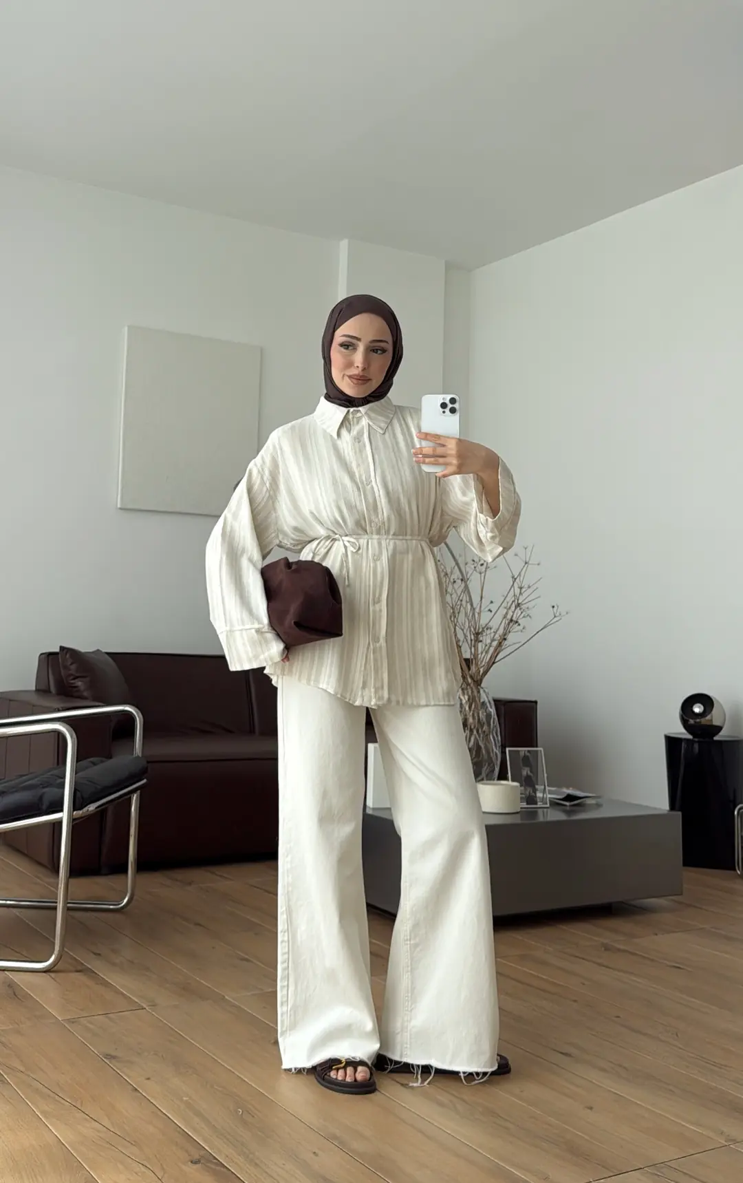 Bağcıklı Geçişli Gömlek Ekru