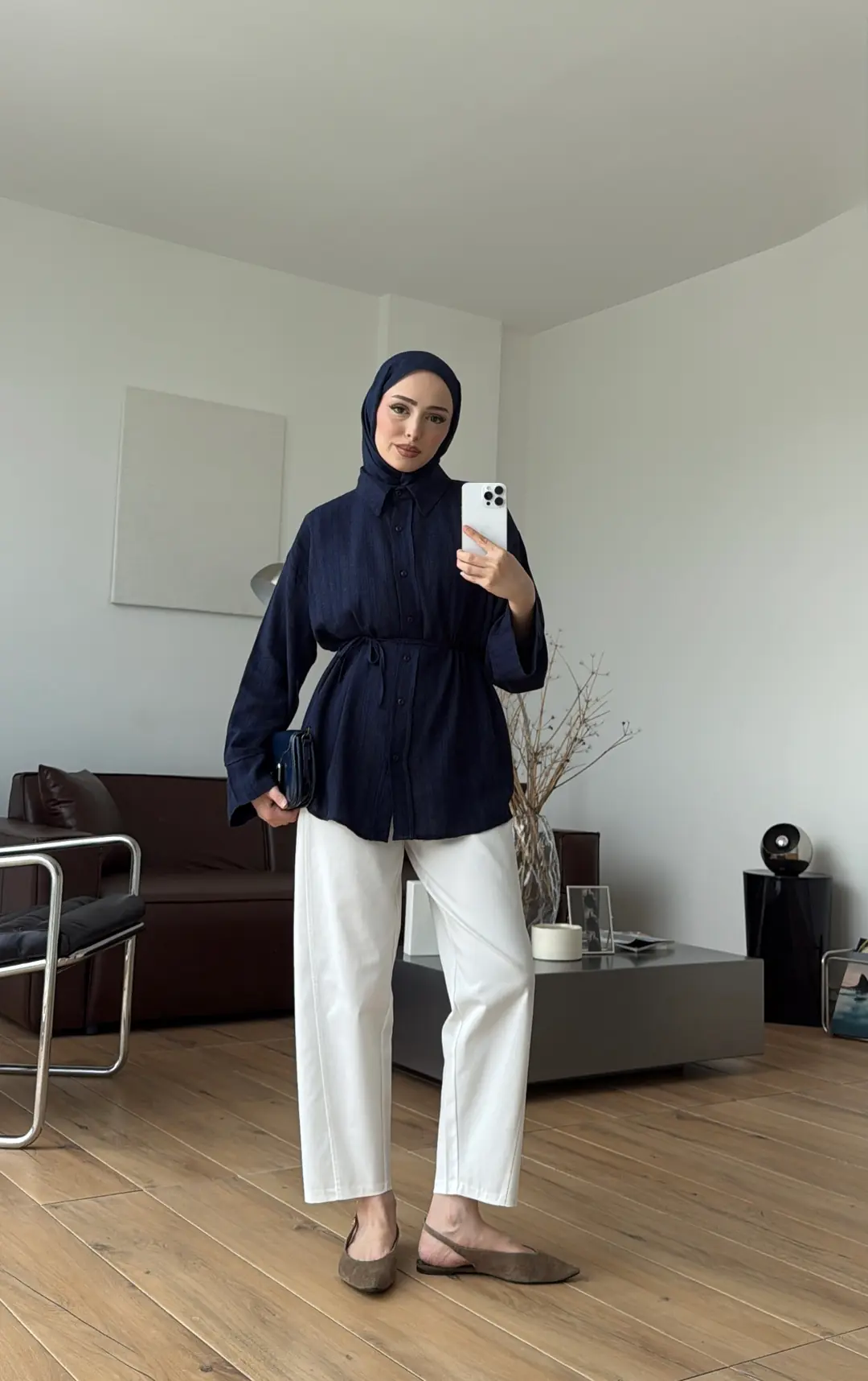 Bağcıklı Geçişli Gömlek Lacivert