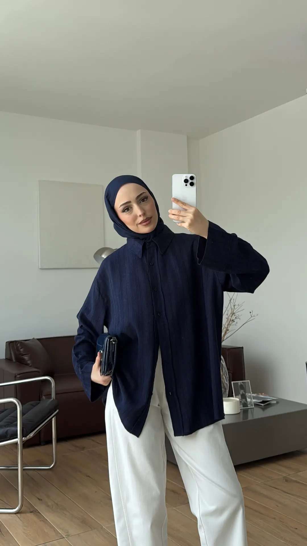 Bağcıklı Geçişli Gömlek Lacivert