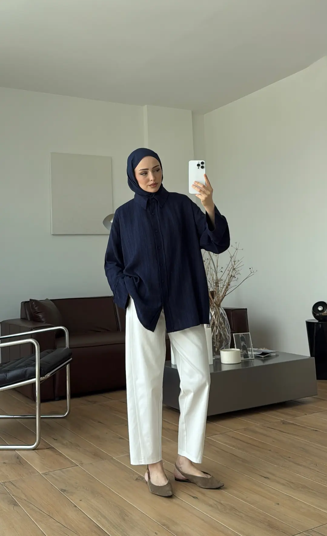 Bağcıklı Geçişli Gömlek Lacivert