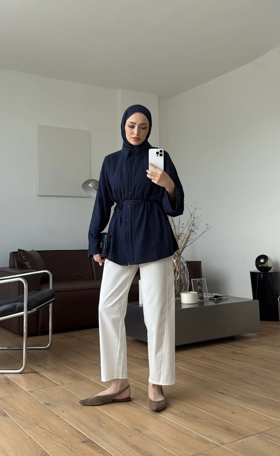 Bağcıklı Geçişli Gömlek Lacivert