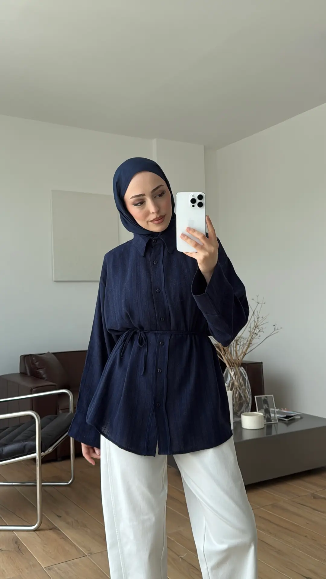 Bağcıklı Geçişli Gömlek Lacivert