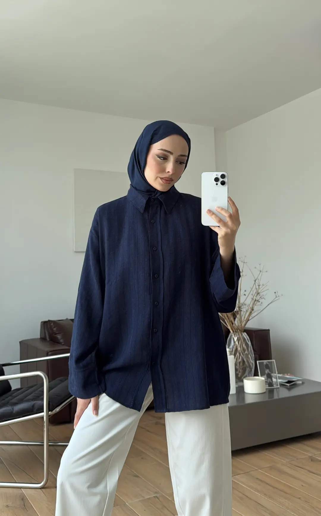 Bağcıklı Geçişli Gömlek Lacivert