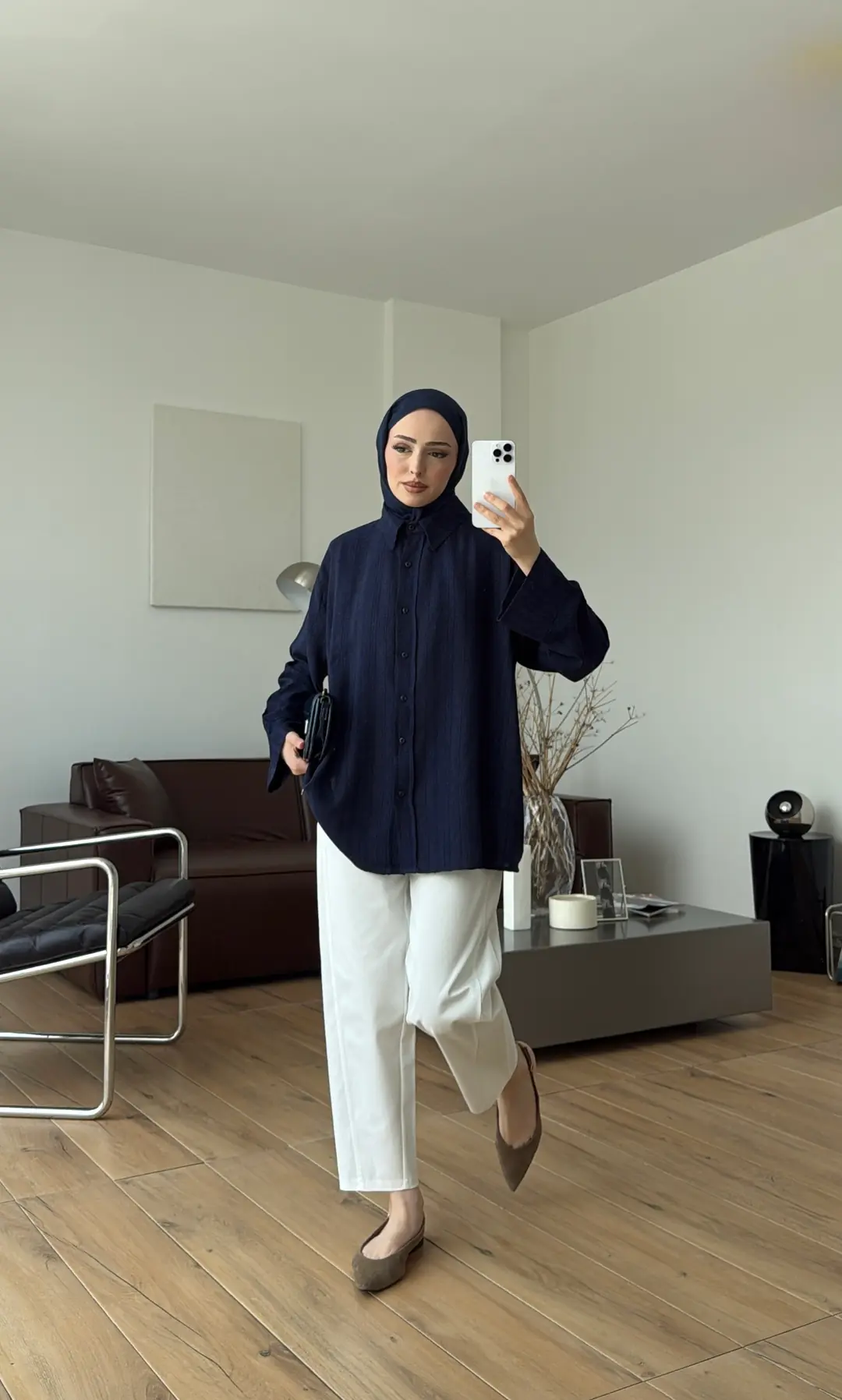 Bağcıklı Geçişli Gömlek Lacivert