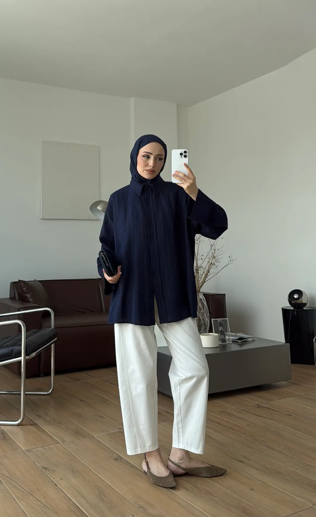 Bağcıklı Geçişli Gömlek Lacivert