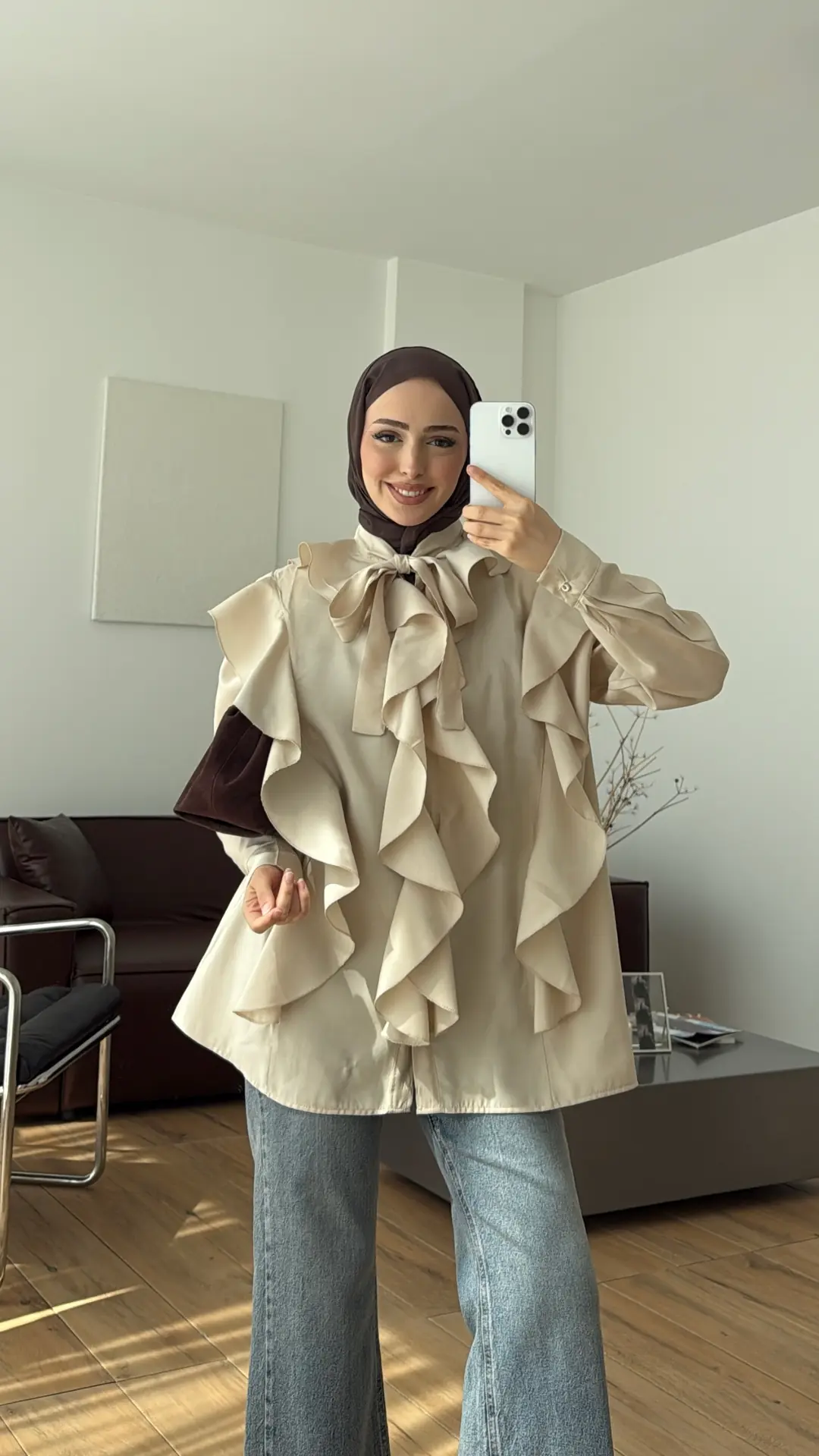 Volanlı Bağcıklı Gömlek Taş