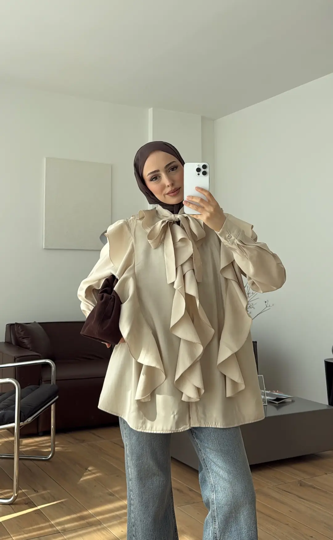 Volanlı Bağcıklı Gömlek Taş