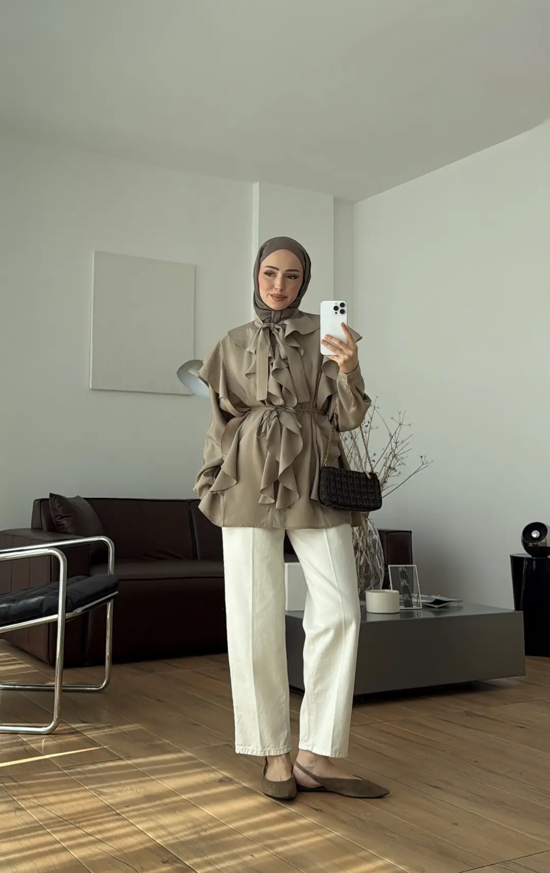 Volanlı Bağcıklı Gömlek Haki