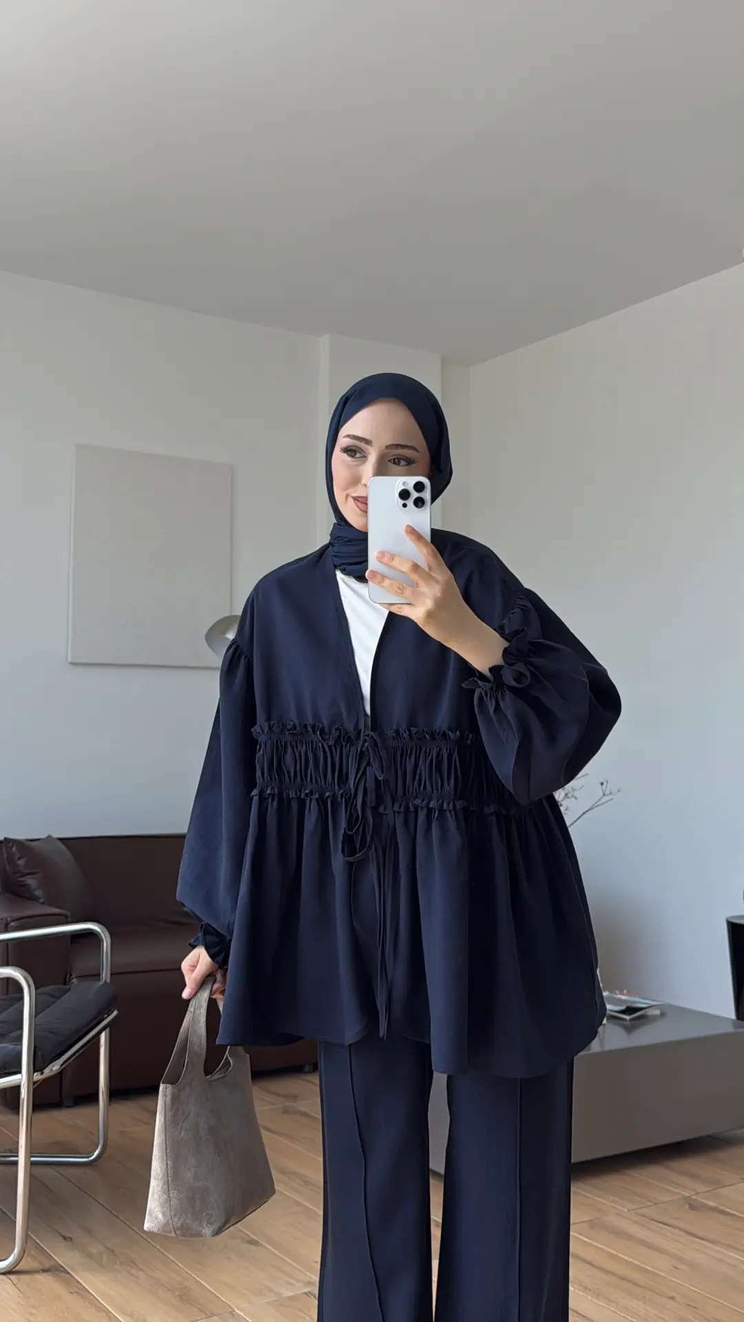 Beli Büzgülü Kimonolu Takım Lacivert