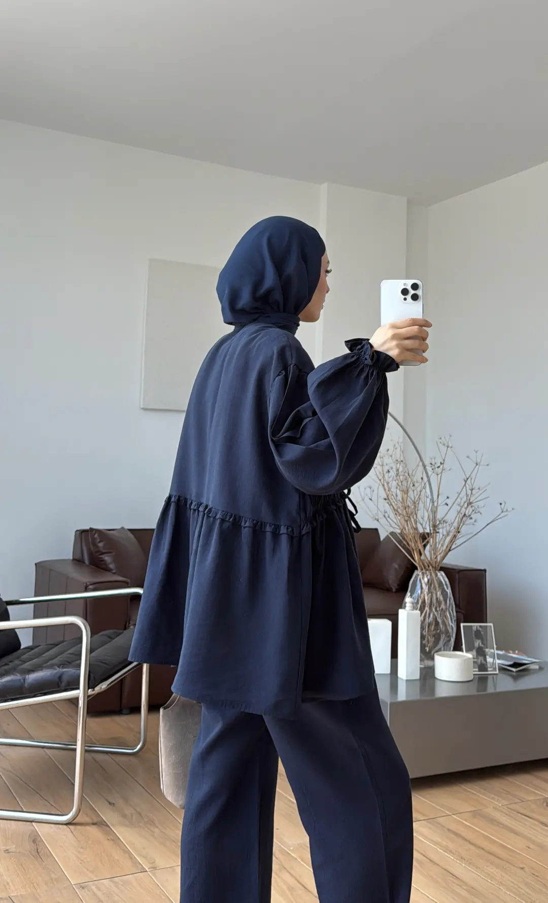 Beli Büzgülü Kimonolu Takım Lacivert