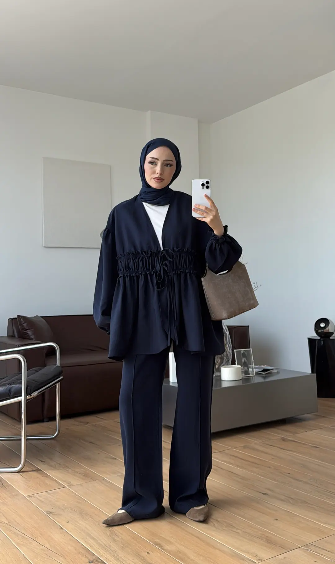 Beli Büzgülü Kimonolu Takım Lacivert