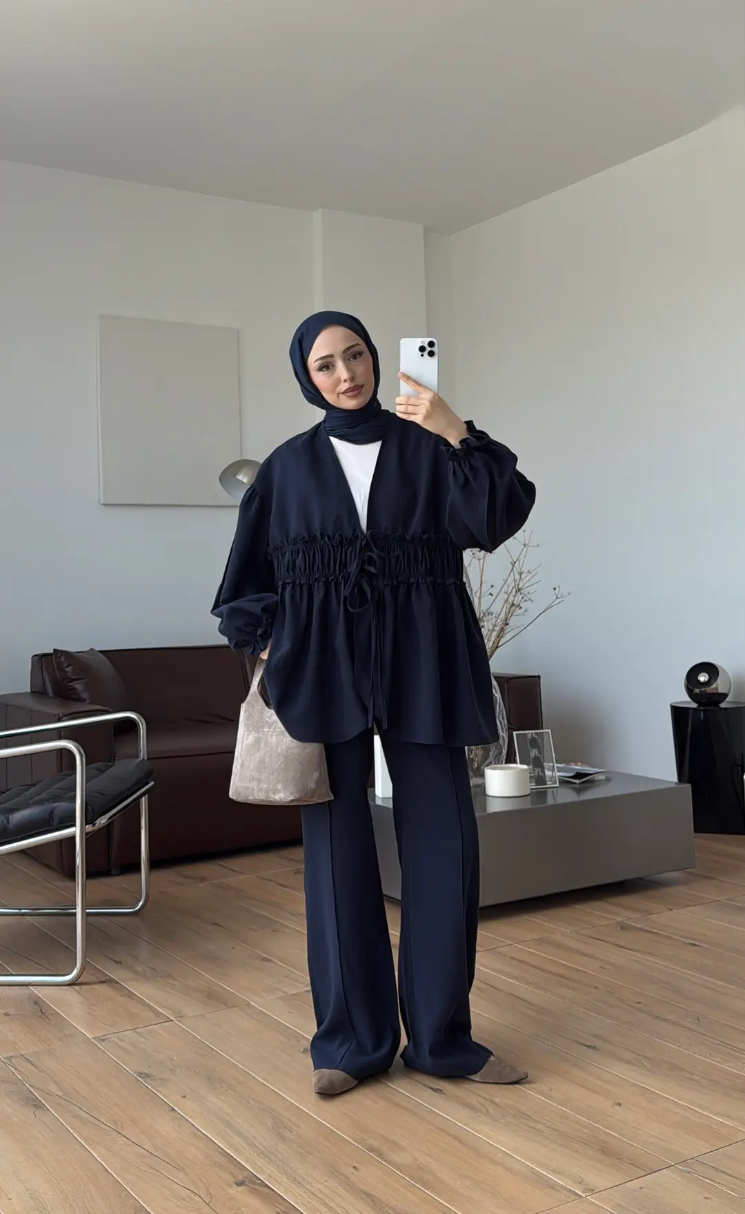 Beli Büzgülü Kimonolu Takım Lacivert