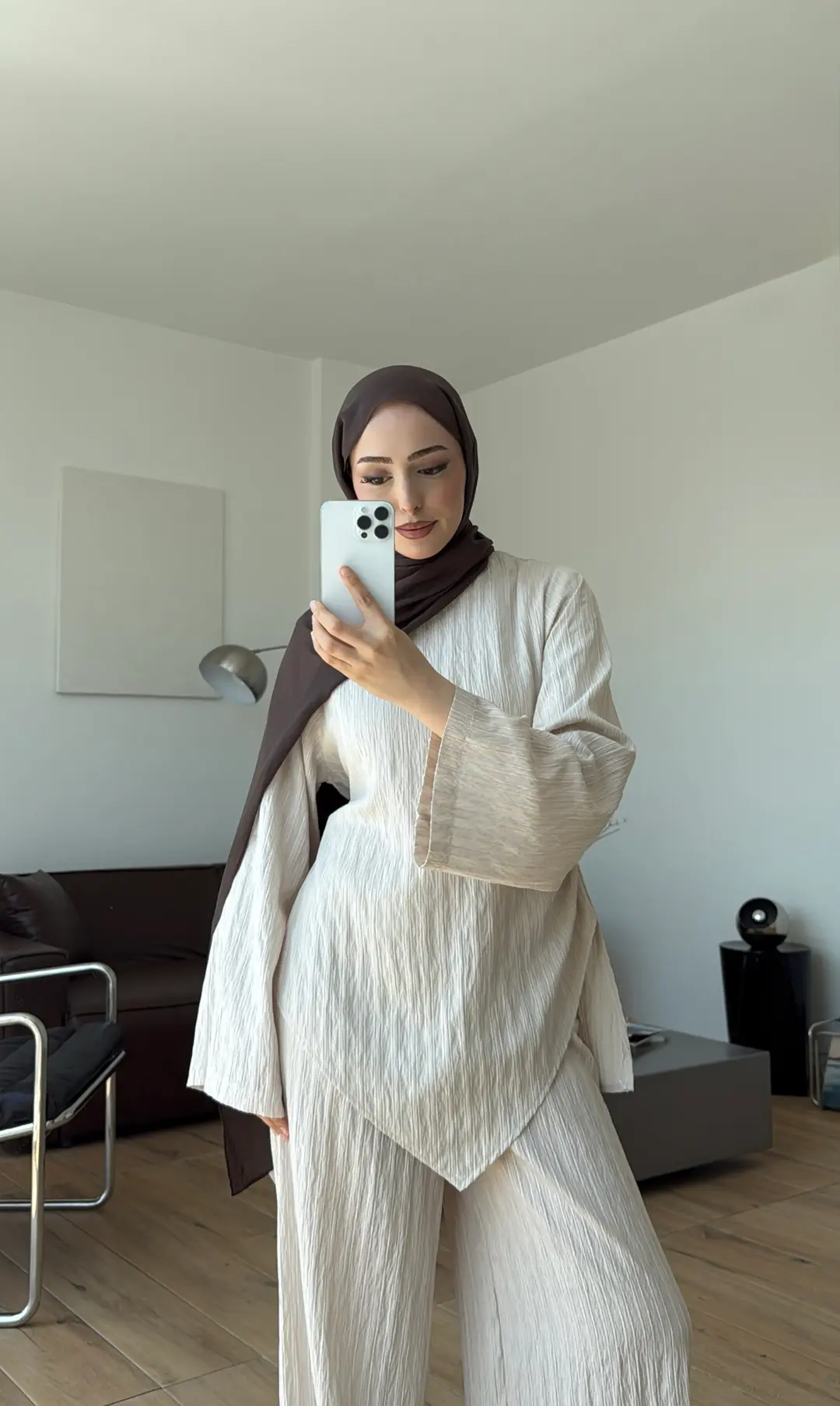Çizgili Tunikli Takım Bej