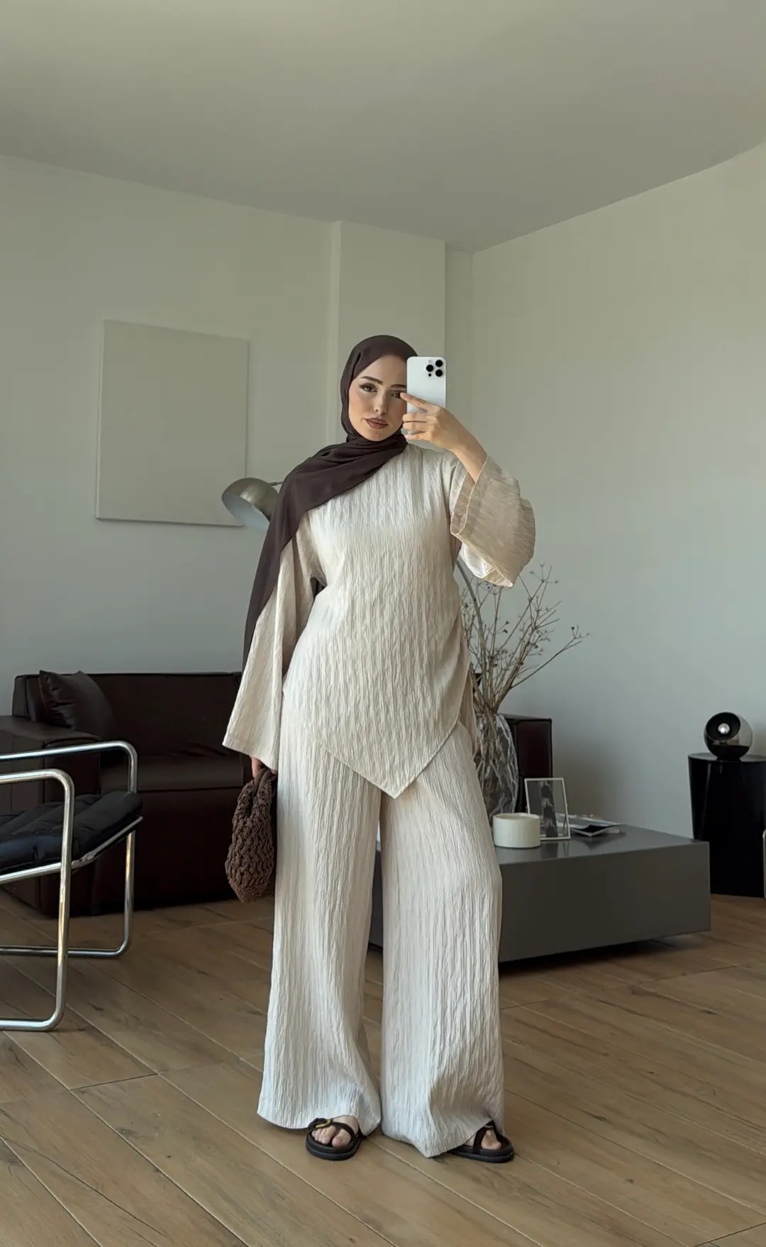 Çizgili Tunikli Takım Bej