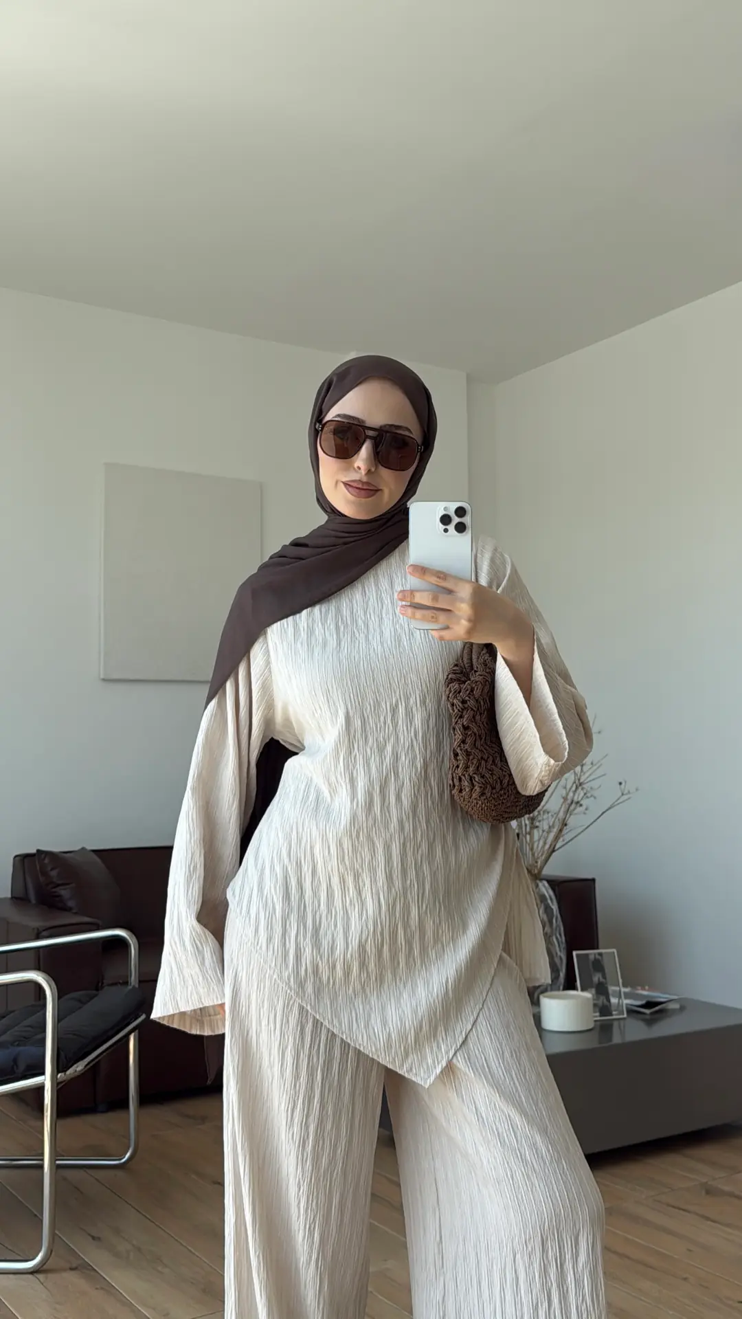 Çizgili Tunikli Takım Bej