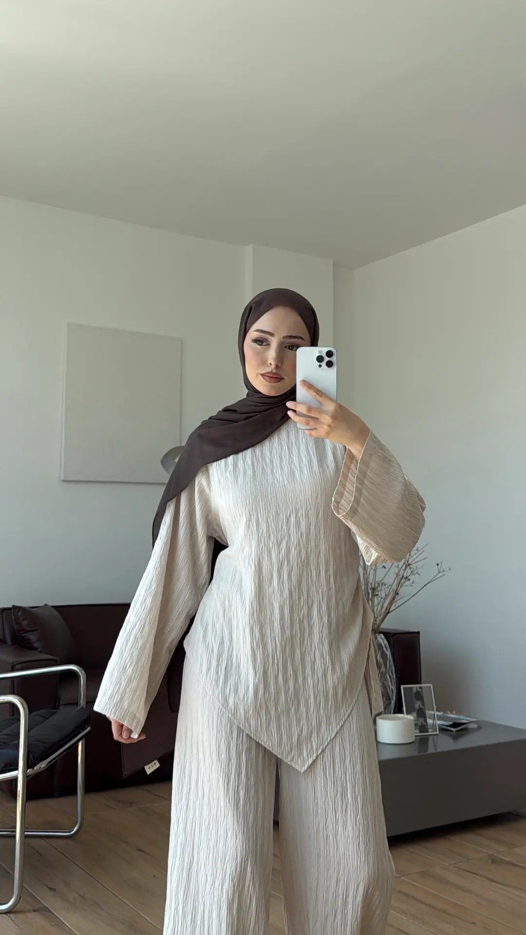 Çizgili Tunikli Takım Bej