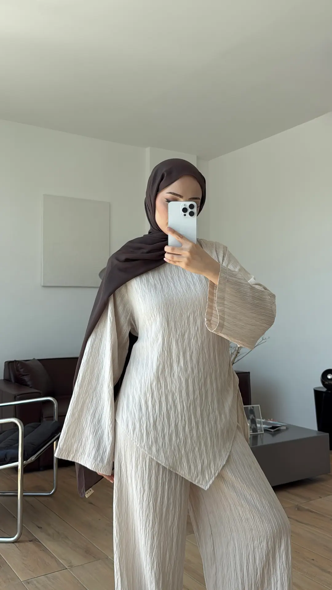 Çizgili Tunikli Takım Bej