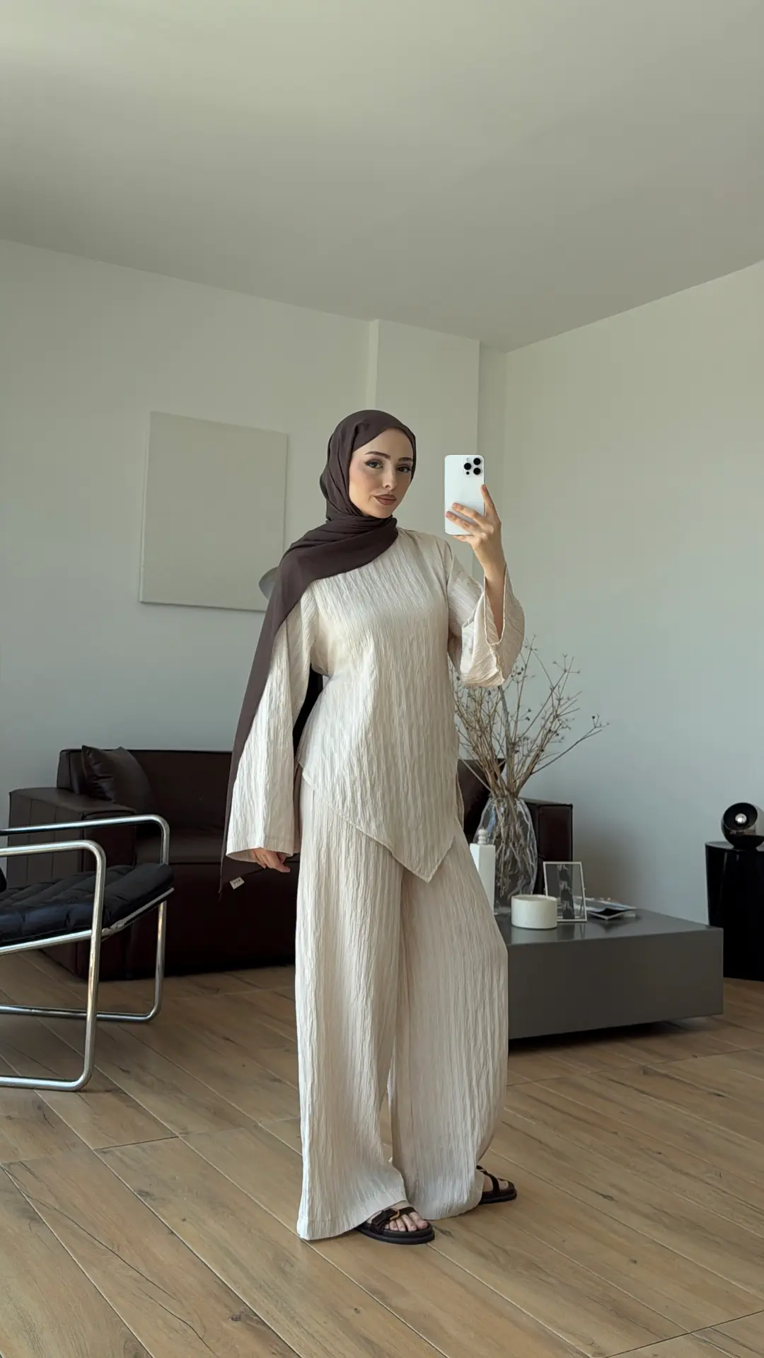 Çizgili Tunikli Takım Bej