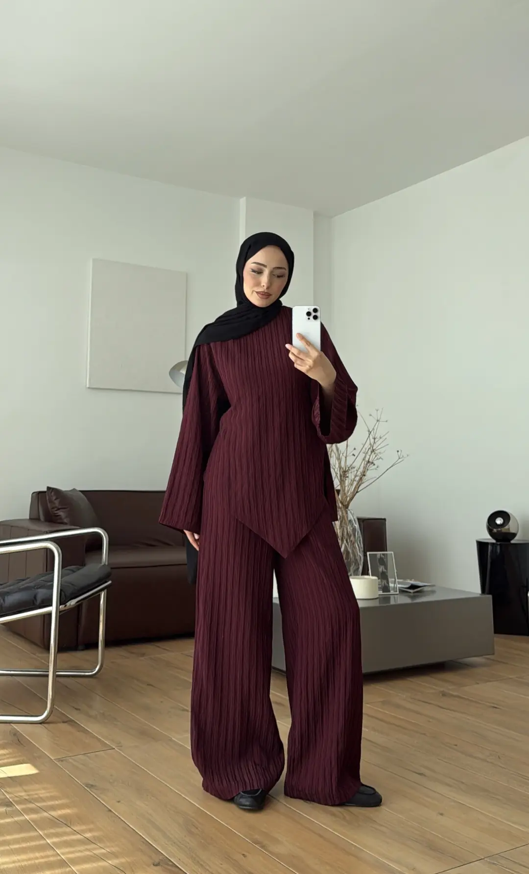 Çizgili Tunikli Takım Bordo