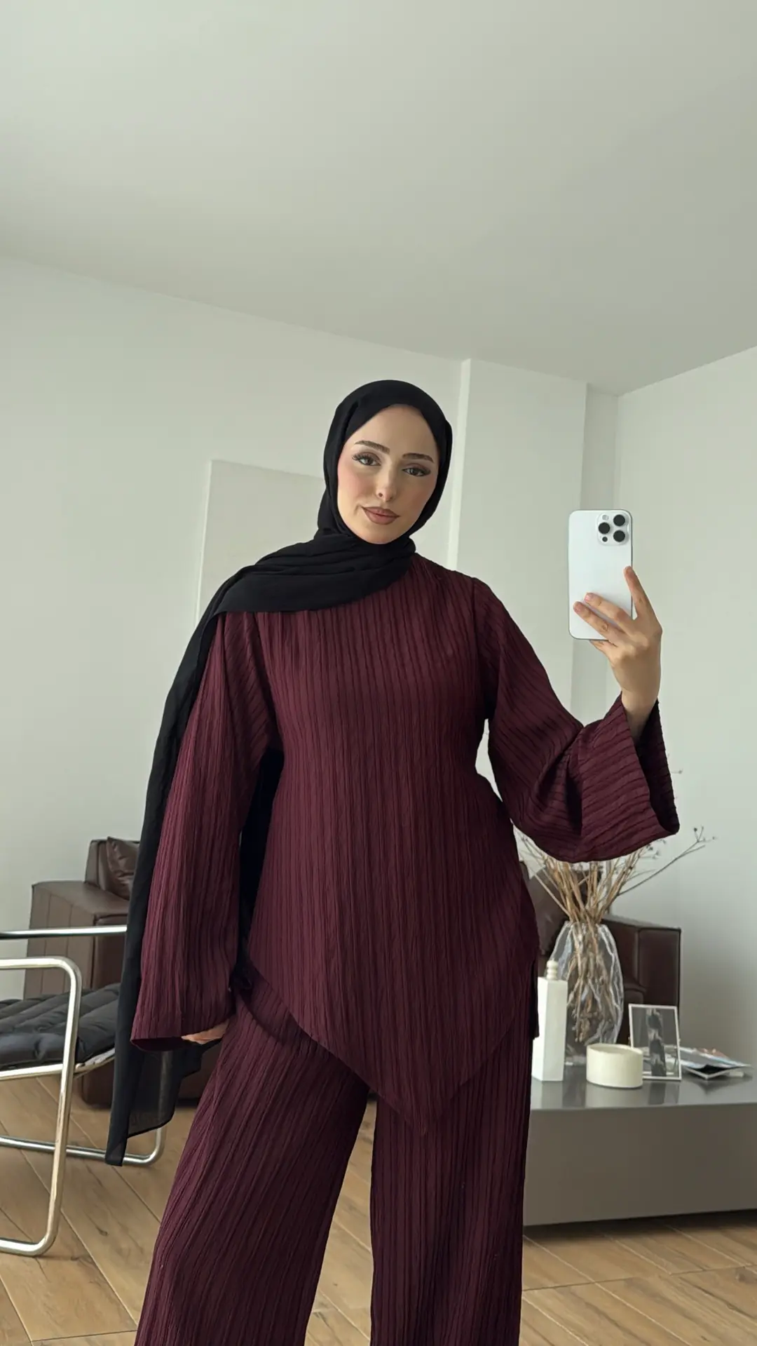 Çizgili Tunikli Takım Bordo