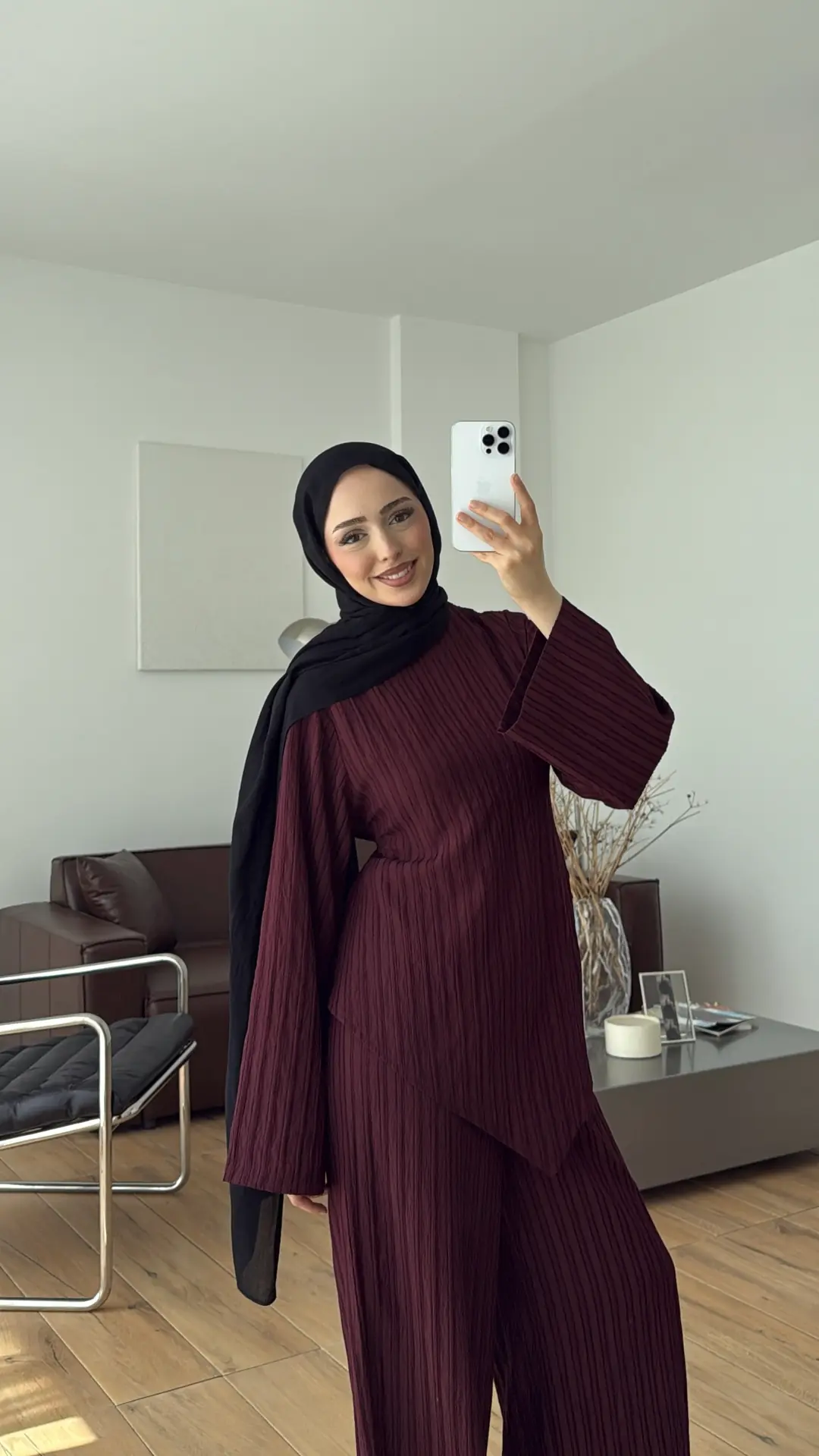 Çizgili Tunikli Takım Bordo