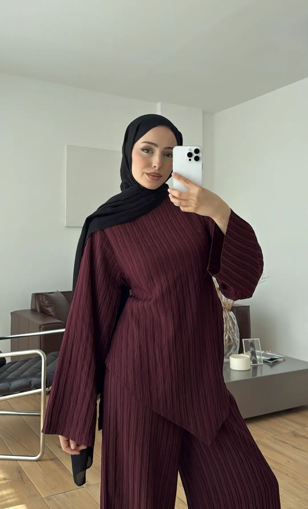 Çizgili Tunikli Takım Bordo