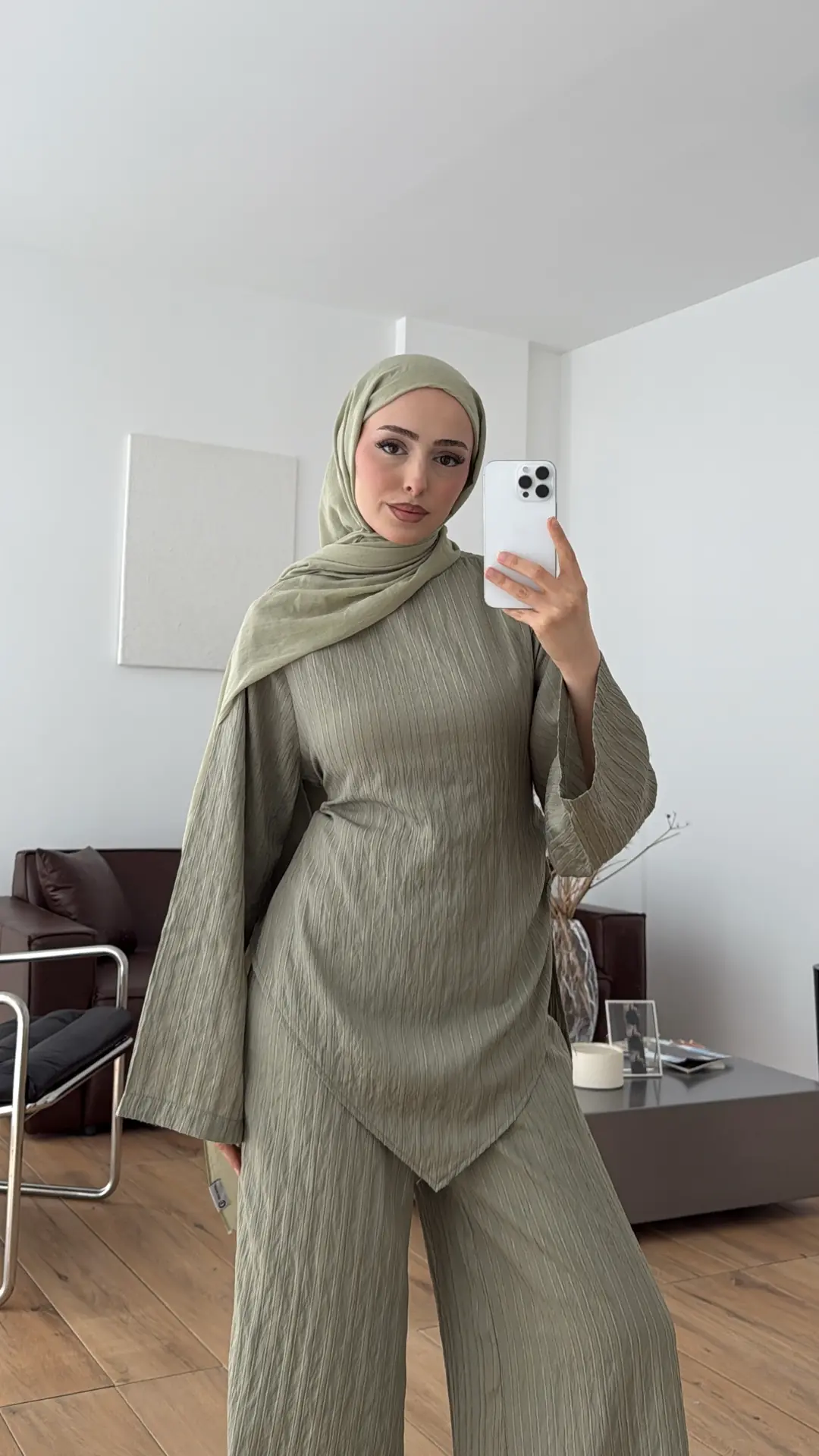 Çizgili Tunikli Takım Çağla Yeşili