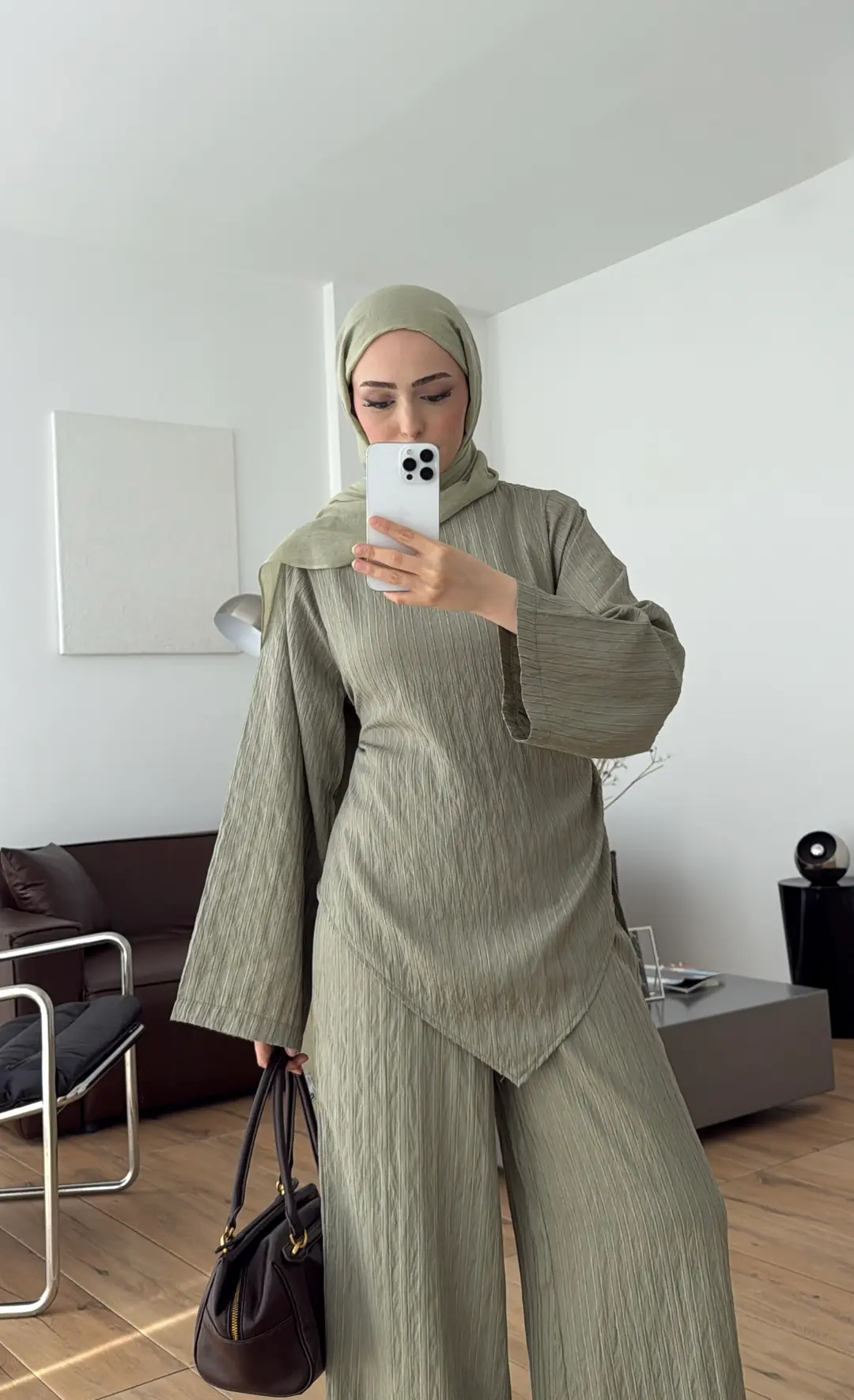 Çizgili Tunikli Takım Çağla Yeşili