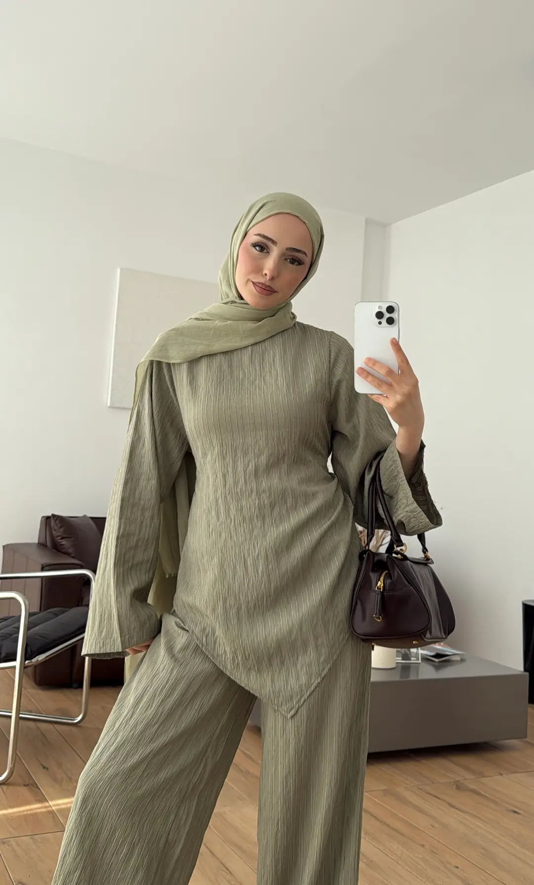Çizgili Tunikli Takım Çağla Yeşili