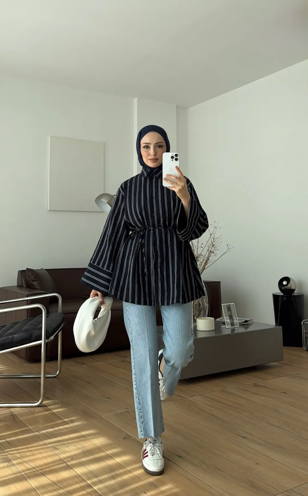 Çizgili Bağlamalı Gömlek Lacivert