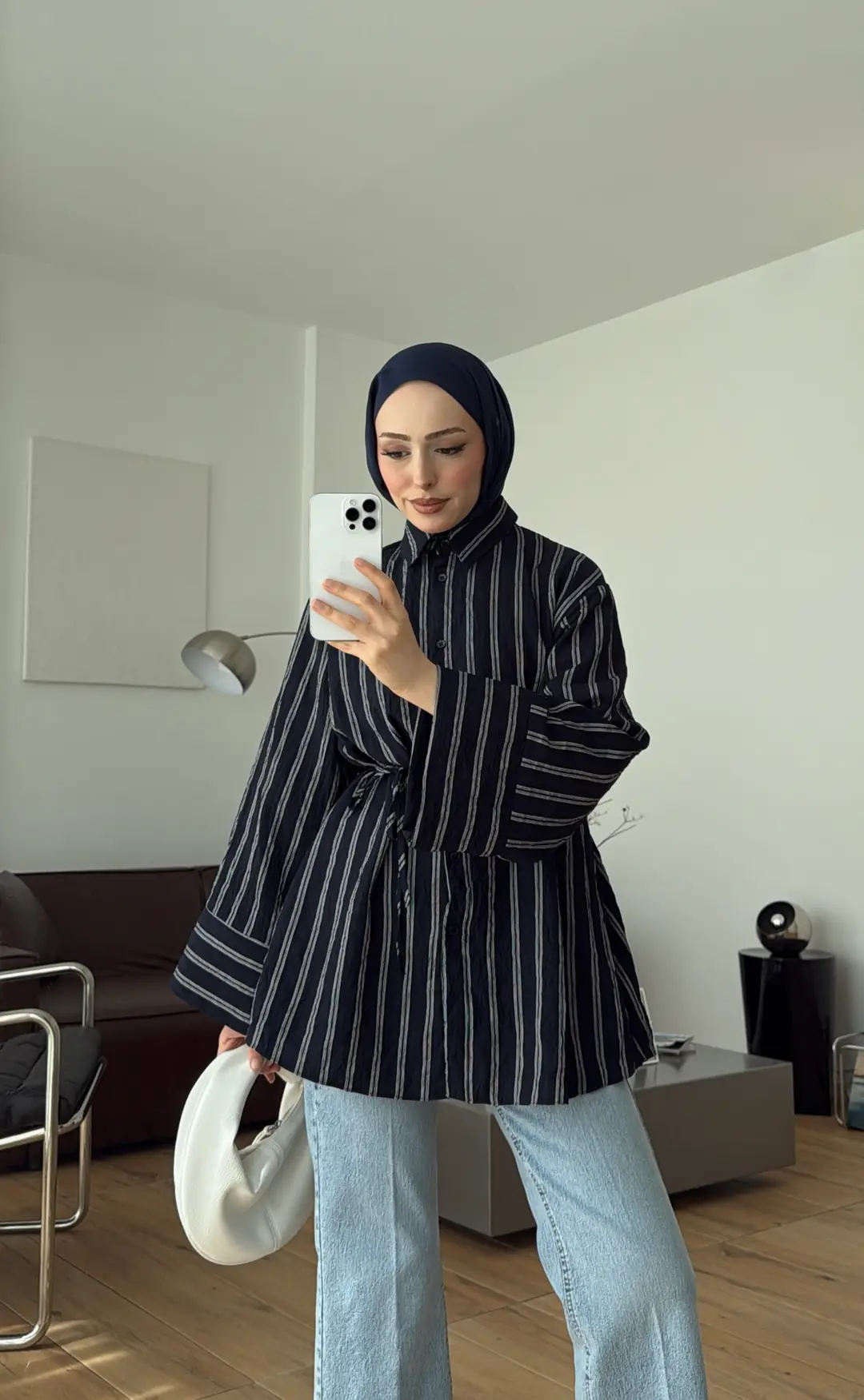 Çizgili Bağlamalı Gömlek Lacivert