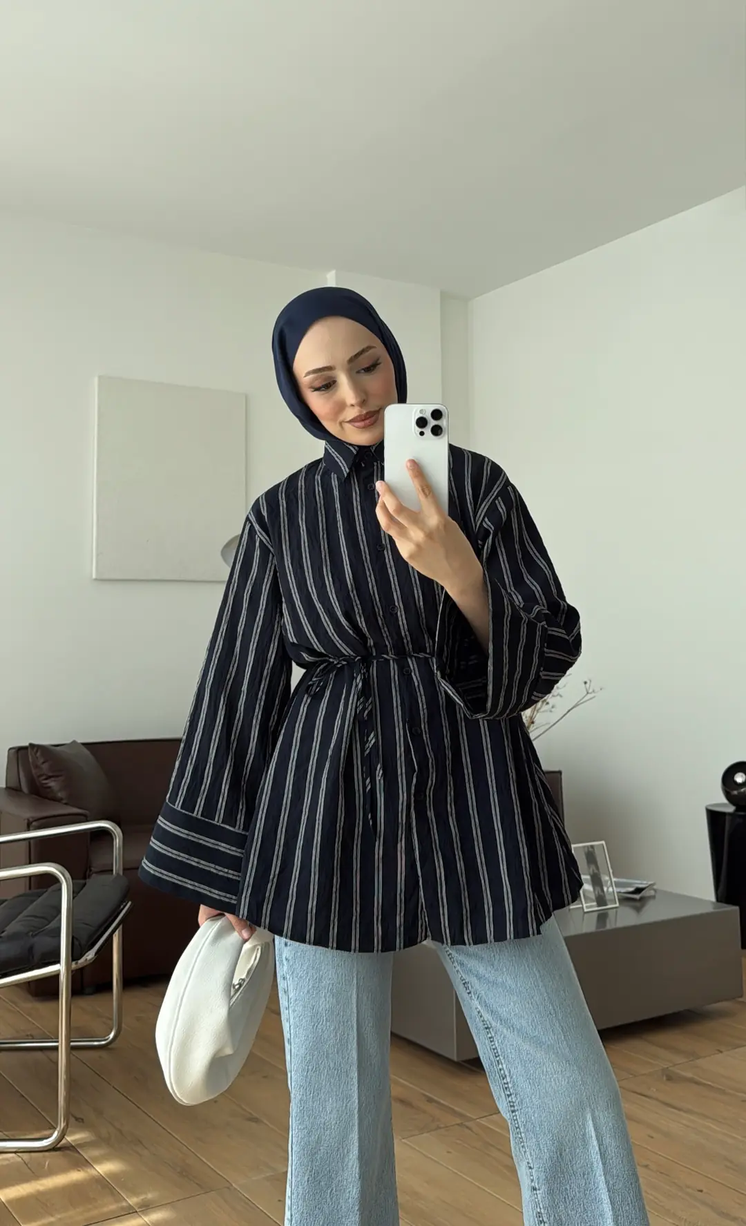 Çizgili Bağlamalı Gömlek Lacivert