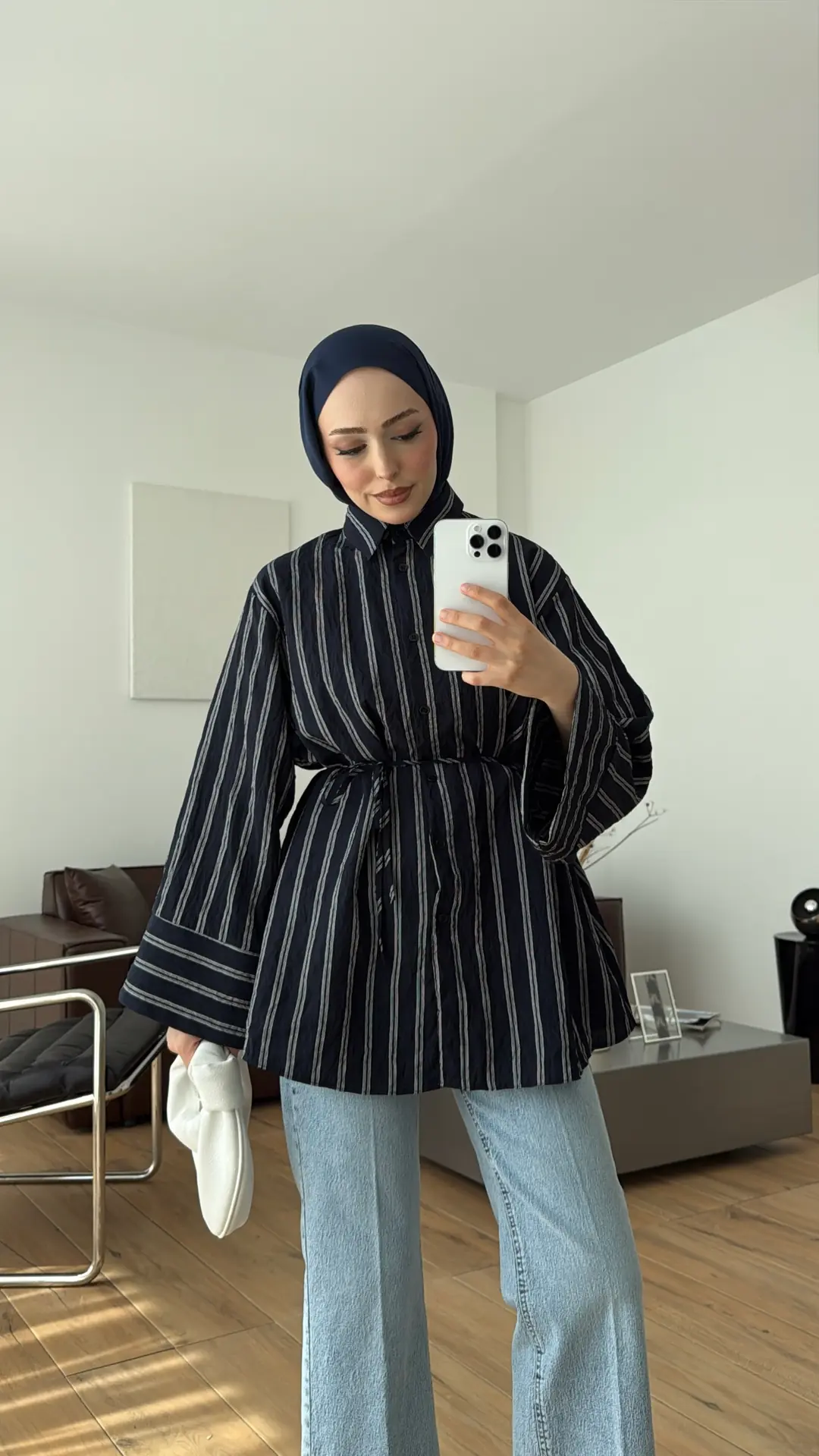 Çizgili Bağlamalı Gömlek Lacivert