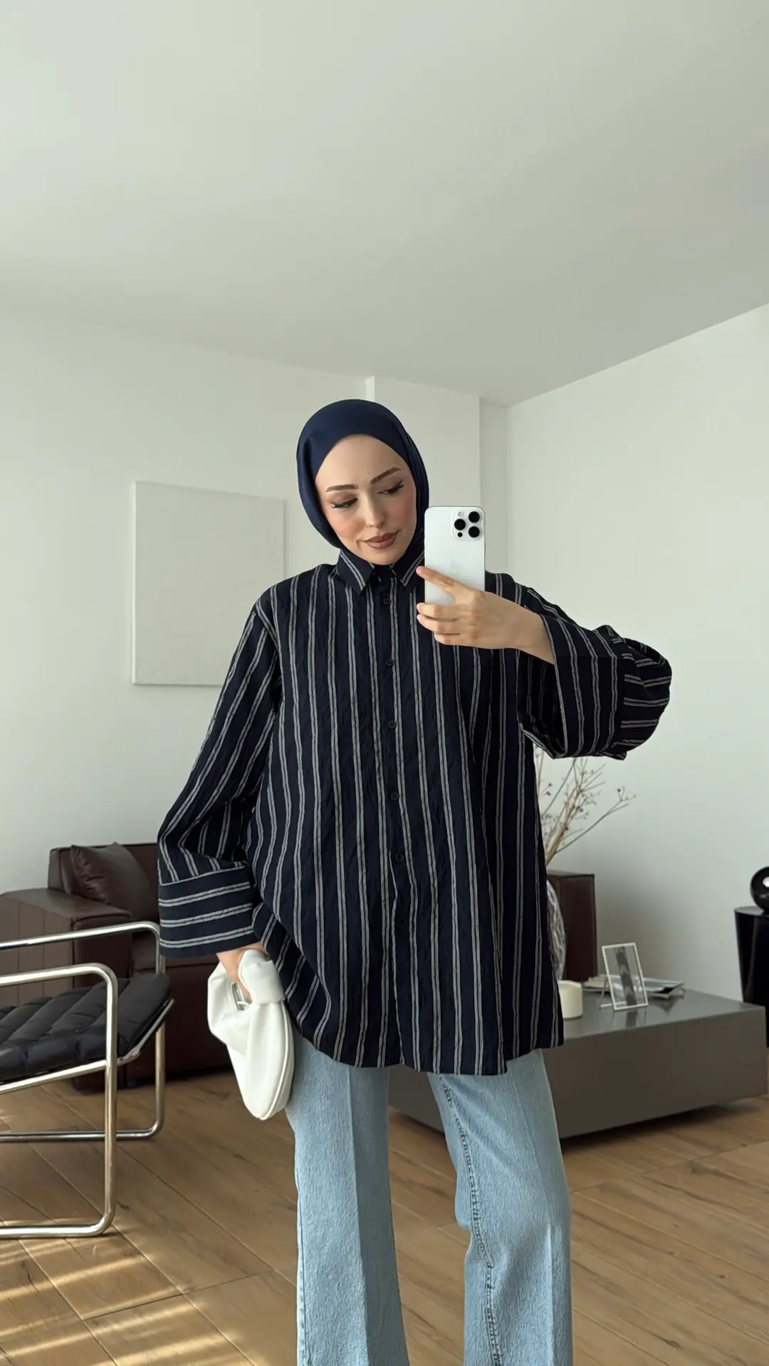 Çizgili Bağlamalı Gömlek Lacivert