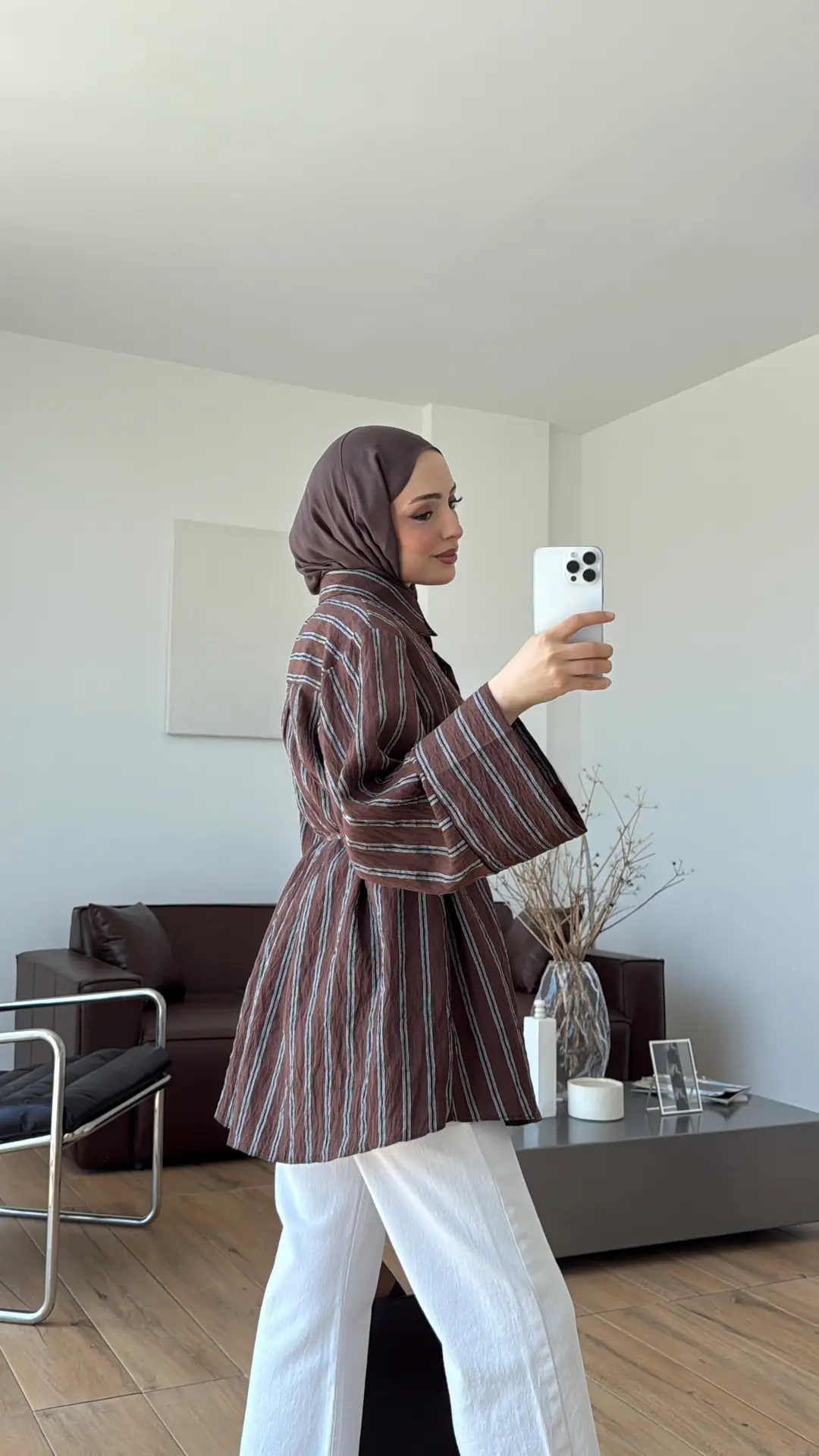 Çizgili Bağlamalı Gömlek Kahve