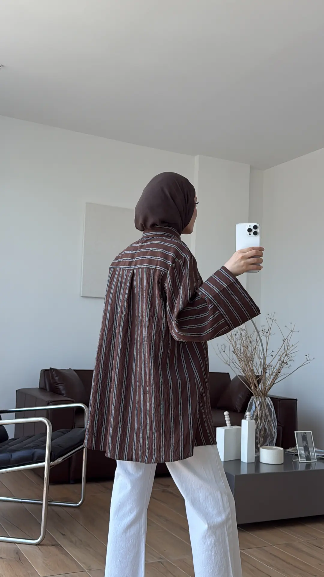 Çizgili Bağlamalı Gömlek Kahve