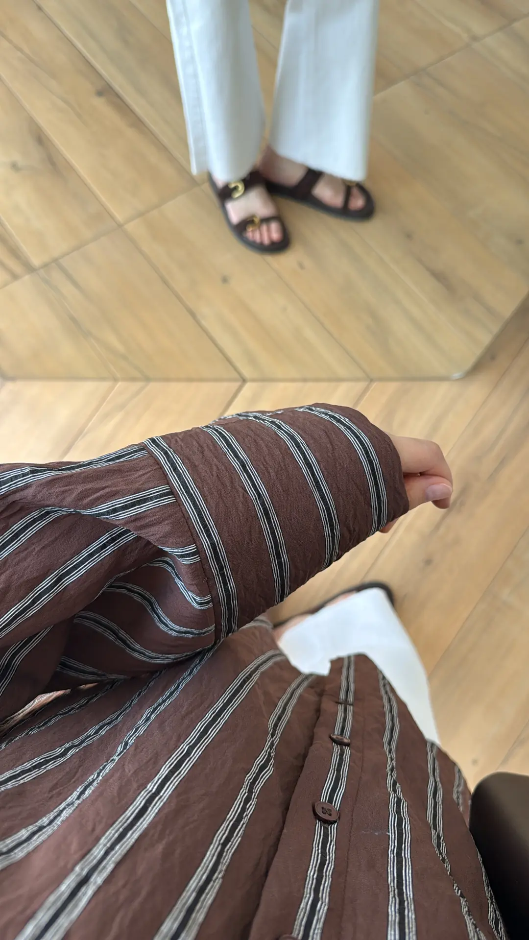 Çizgili Bağlamalı Gömlek Kahve