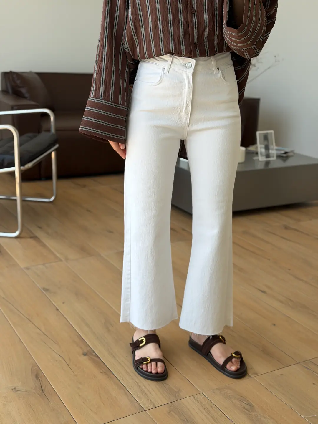 Premium Paçası Kesik Flare Jean Beyaz