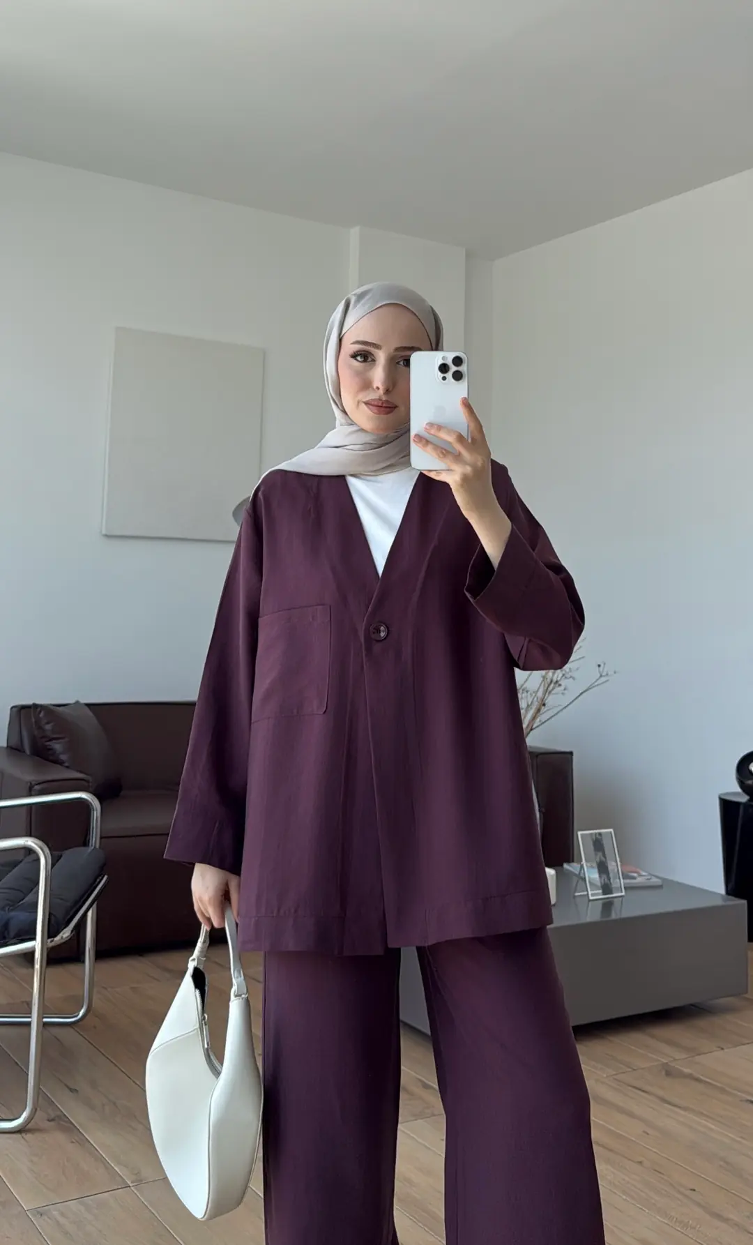 Tek Düğmeli Modal Takım Mürdüm