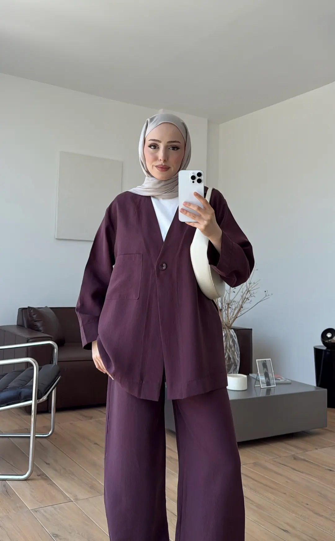 Tek Düğmeli Modal Takım Mürdüm