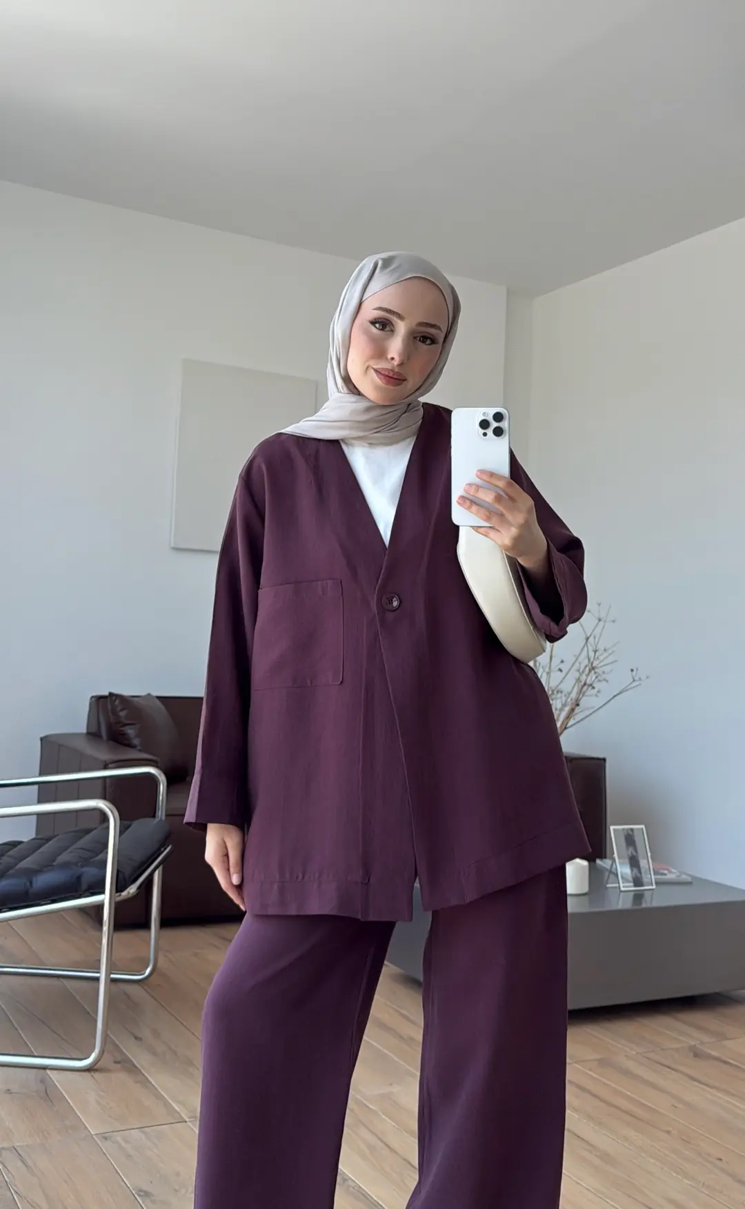 Tek Düğmeli Modal Takım Mürdüm