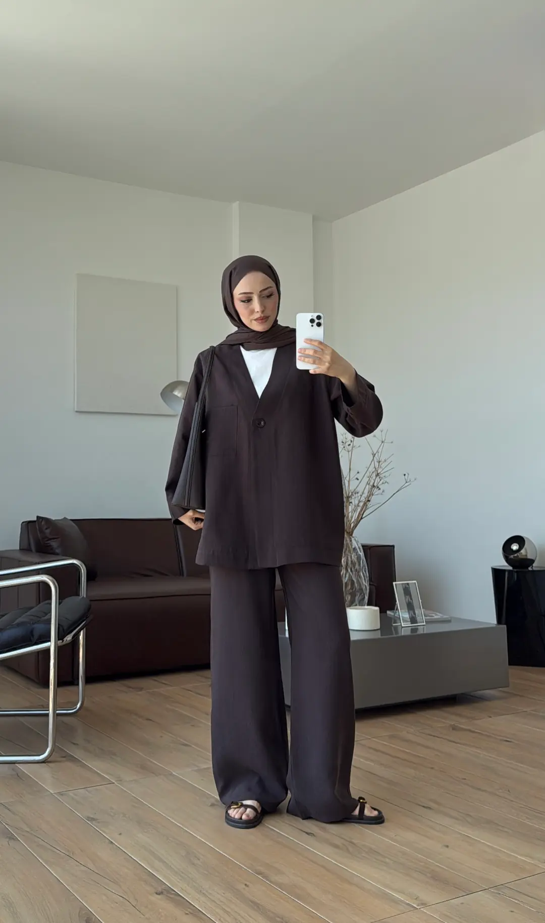 Tek Düğmeli Modal Takım Kahve