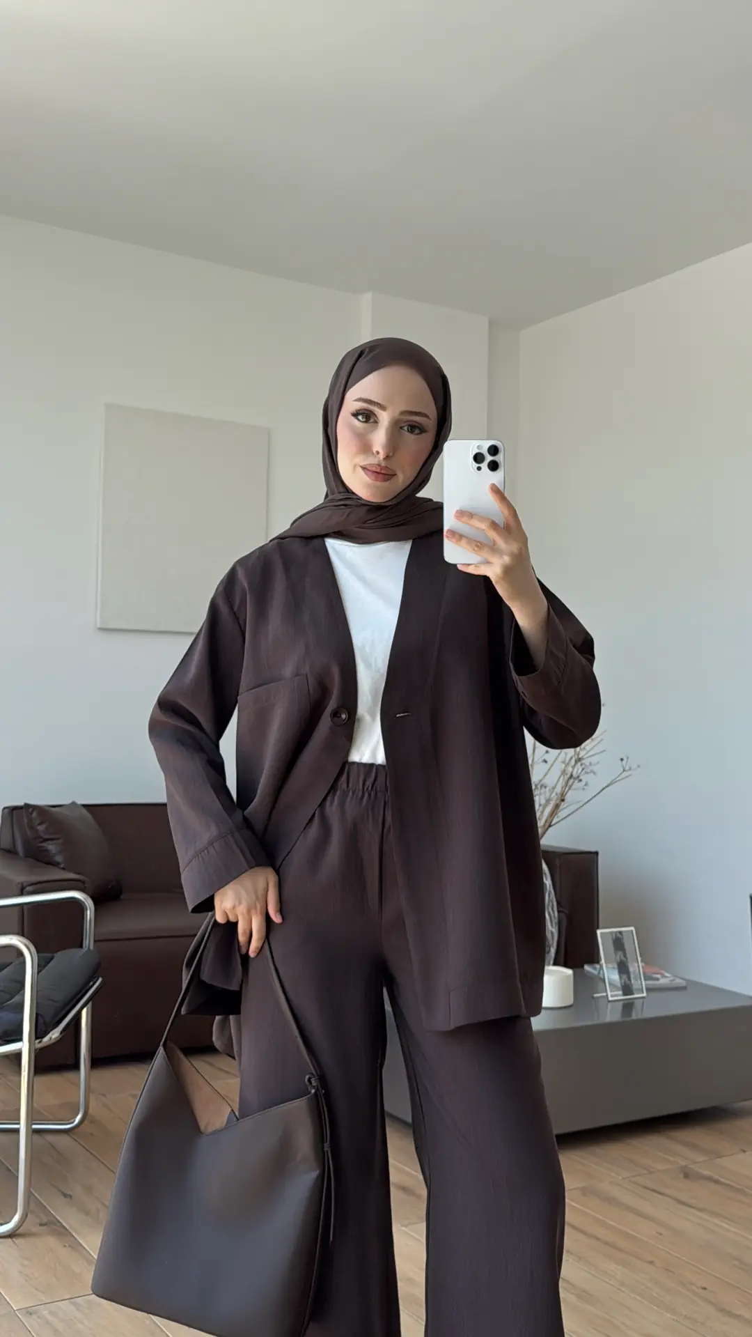 Tek Düğmeli Modal Takım Kahve
