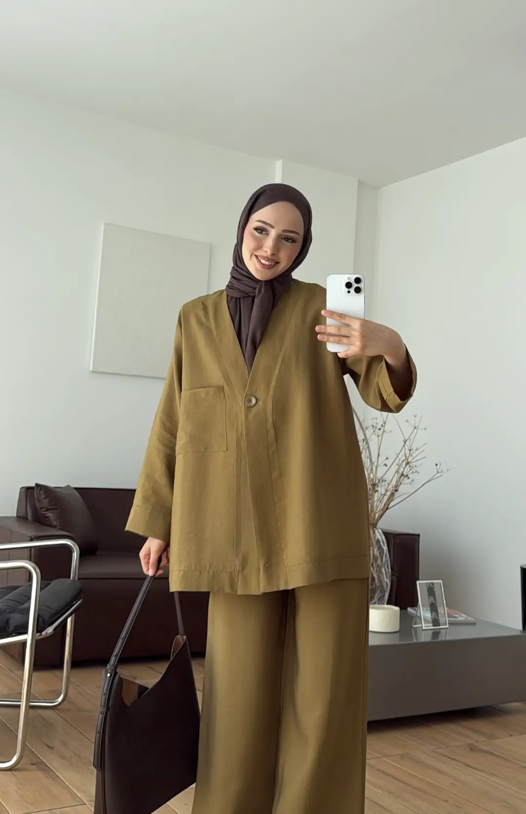 Tek Düğmeli Modal Takım Yağ Yeşili