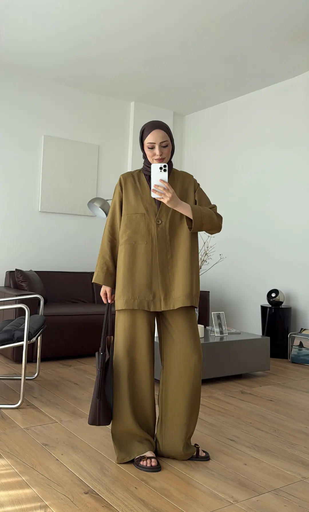 Tek Düğmeli Modal Takım Yağ Yeşili